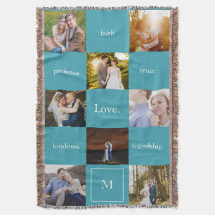Custom Words Photos Meaningful Gift Turquoise Blue Throw Blanket