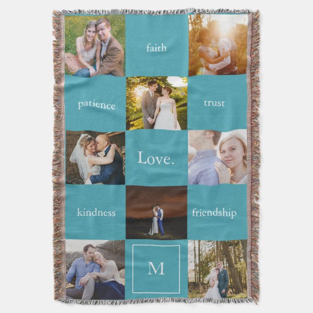 Custom Words Photos Meaningful Gift Turquoise Blue Throw Blanket (Front Vertical)