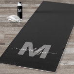 Custom Workout Initial Name Monogram Black Yoga Mat<br><div class="desc">Create Your Own Personalised Modern Bold Script Name Monogram Black and White Double-Sided Yoga Mat. This chic, luxury yoga mat features a stylish monogram design with a sleek black background and a bold grey initial, overlaid with a flowing white script name for a personal touch. Designed for both sides, this...</div>