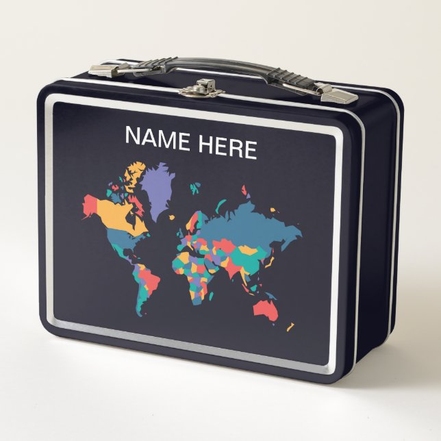 CUSTOM world map lunch box  (Front)