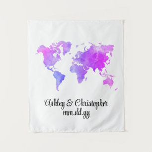 Custom World Map Wedding Photo Booth Welcome Prop Tapestry