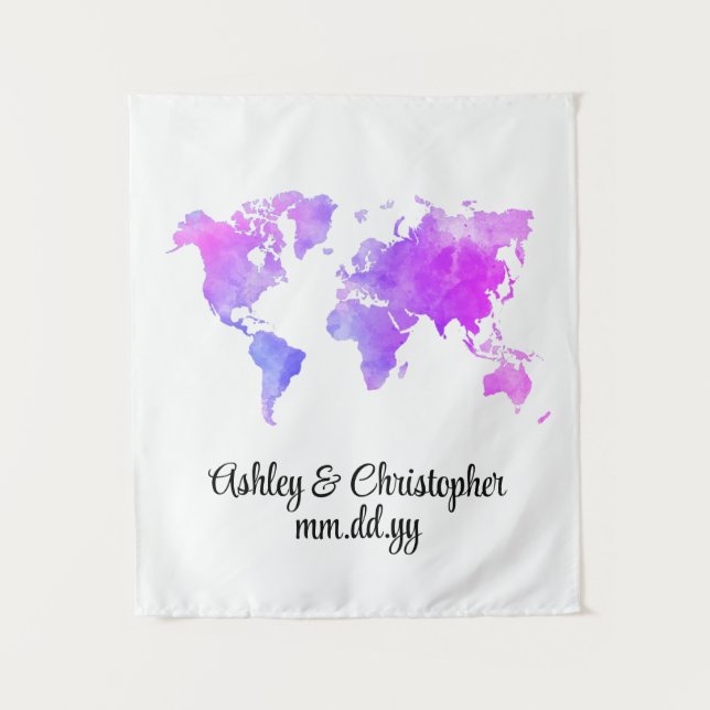 Custom World Map Wedding Photo Booth Welcome Prop Tapestry (Front)