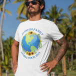 Custom World Tour Earth in Sunflowers Cool T-Shirt<br><div class="desc">Customise these awesome world tour t-shirts for a touring band or family vacation road trip. The planet is wrapped in a beautiful floral wreath of sunflowers and vines. Cute custom travel tees to explore the Earth.</div>