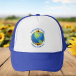 Custom World Tour Earth in Sunflowers Cool Travel Trucker Hat<br><div class="desc">Customise these awesome world tour hats for a touring band or family vacation road trip. The planet is wrapped in a beautiful floral wreath of sunflowers and vines. Cute custom travel hat to explore the Earth.</div>