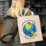 Custom World Tour Earth in Sunflowers Travel Tote Bag<br><div class="desc">Customise these awesome world tour tote bags for a touring band or family vacation road trip. The planet is wrapped in a beautiful floral wreath of sunflowers and vines. Cute custom travel bags to explore the Earth.</div>