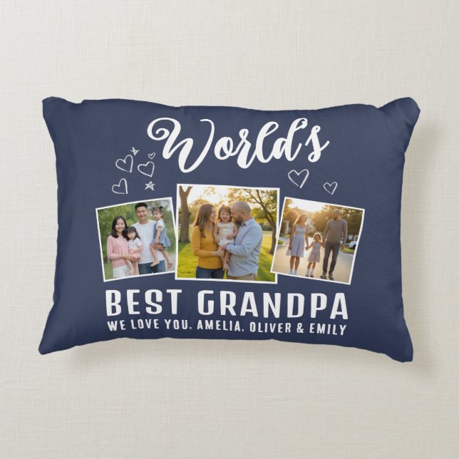 Custom World's Best Grandpa 3 Photo  Decorative Cushion (Back)