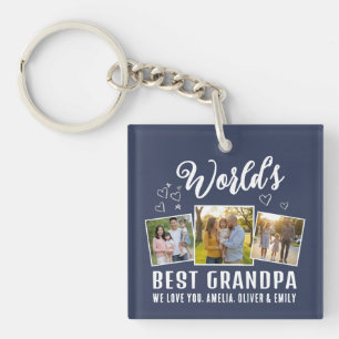 Custom World's Best Grandpa 3 Photo Key Ring