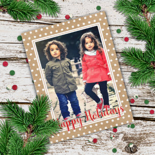 Custom Worn White Polkadots On Faux Kraft Holiday Card