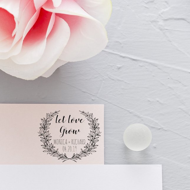 Custom Wreath Let Love Grow Typography Wedding Rubber Stamp (Creator Uploaded)
