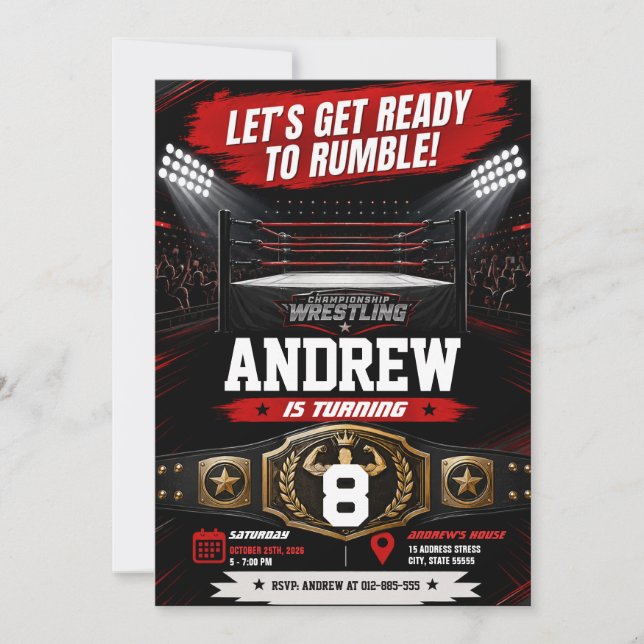 Custom Wrestling Birthday Invitation (Front)