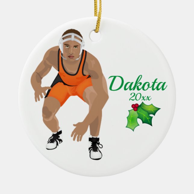 Custom Wrestling Christmas Ornament Black - Orange (Front)