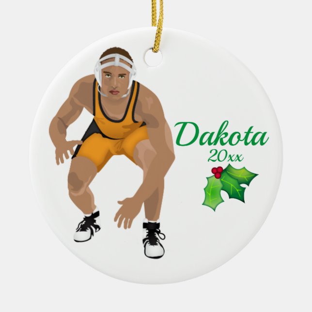 Custom Wrestling Christmas Ornament Black - Yellow (Front)