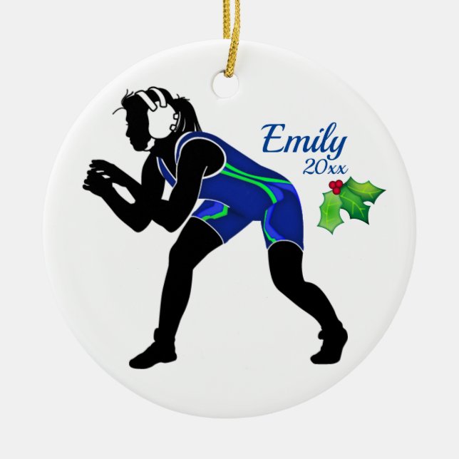 Custom Wrestling Christmas Ornament Blue (Front)