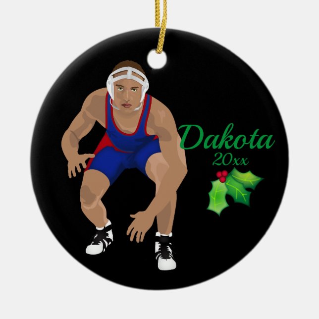 Custom Wrestling Christmas Ornament Blue - Red (Front)