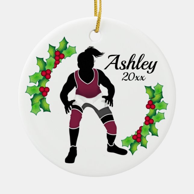 Custom Wrestling Christmas Ornament Maroon (Front)