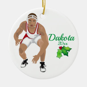 Custom Wrestling Christmas Ornament White - Red