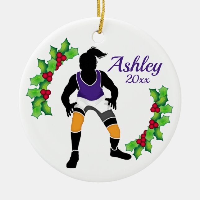 Custom Wrestling Xmas Ornament Purpl - Yellow (Front)