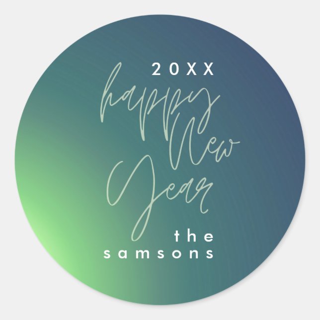 Custom Written Happy New Year Gradient Holiday Fun Classic Round Sticker (Front)