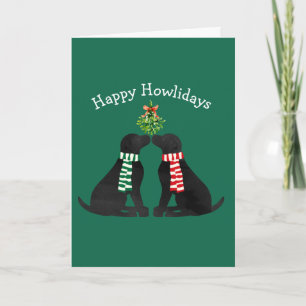 Custom Xmas Black Labs Kissing Mistletoe Holiday Card