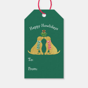 Custom Xmas Yellow Labs Kissing Mistletoe Gift Tags