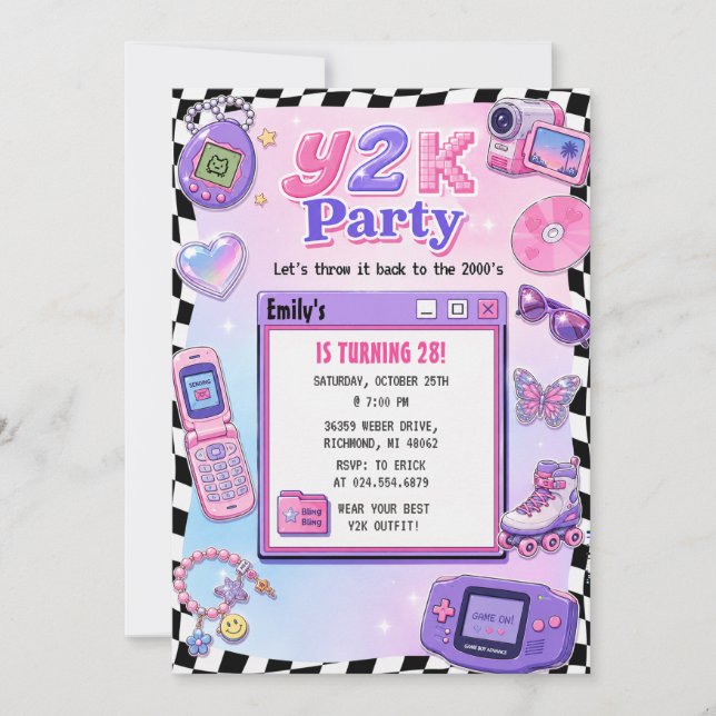 Custom  Y2K Retro 2000s Birthday Invitation (Front)