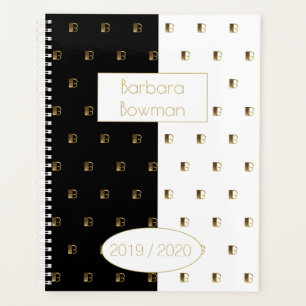 Custom Year 2019 2020 Black White Gold Monogram B Planner
