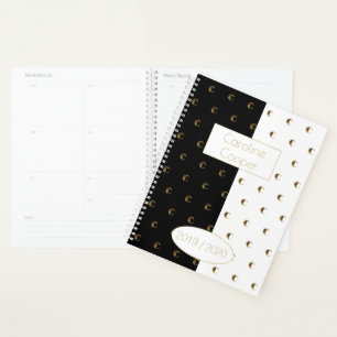Custom Year 2019 2020 Black White Gold Monogram C Planner