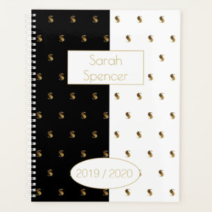 Custom Year 2019 2020 Black White Gold Monogram S Planner