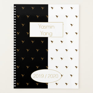 Custom Year 2019 2020 Black White Gold Monogram Y Planner