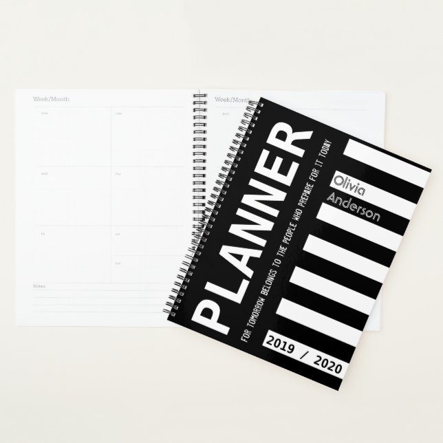Custom Year 2019 2020 Modern Black and White Planner (Display)