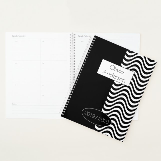 Custom Year 2019 2020 Modern Black and White Planner (Display)