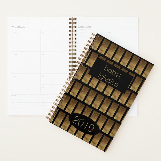 Custom Year 2019 Black Gold Monogram I Elegant Planner (Display)