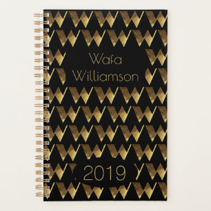 Custom Year 2019 Black Gold Monogram W Elegant Planner