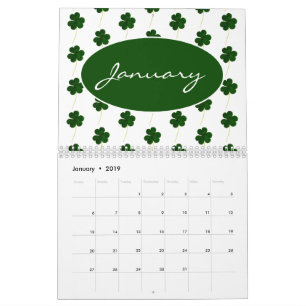 Custom Year 2019 Irish Shamrock Pattern Modern Calendar