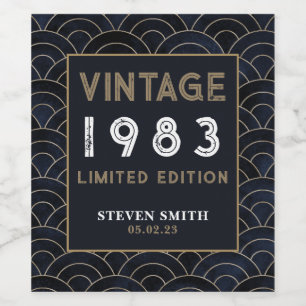 Custom Year 40th Blue Birthday Party  Wine Label