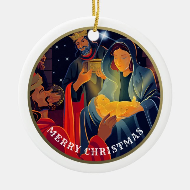 Custom Year and Family Name Christmas  Ceramic Tree Decoration (Front)