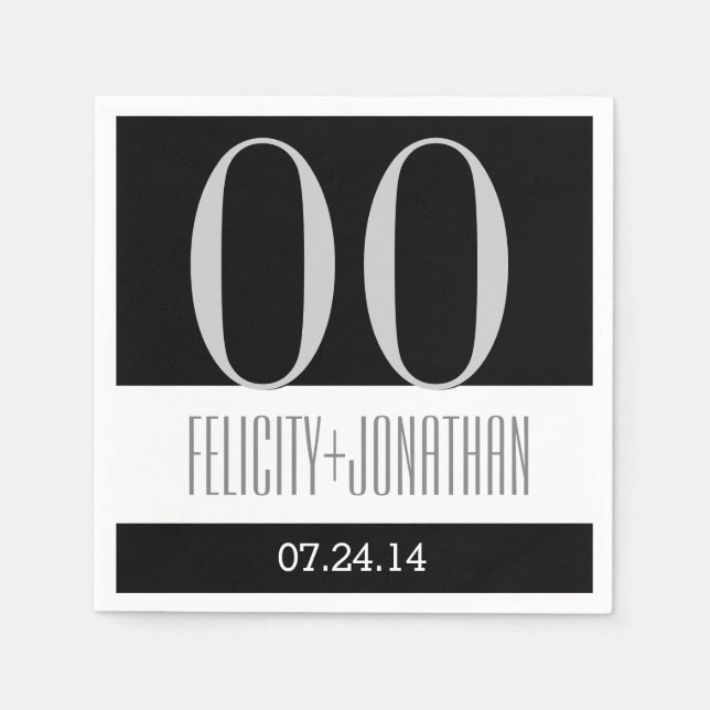 Custom Year Anniversary Modern Black Silver V21 Napkin (Front)