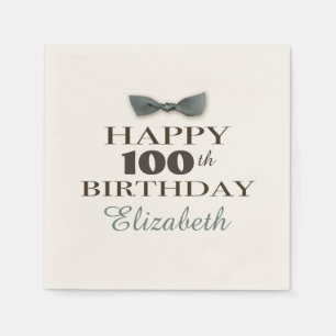 Custom Year Antique Happy Birthday Brown/Slate Napkin