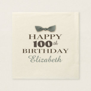 Custom Year   Antique Happy Birthday Brown/Slate Napkin