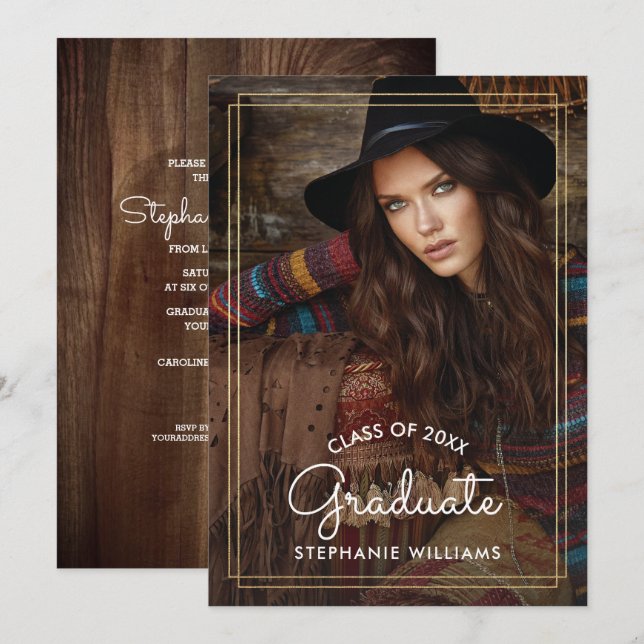 Custom Year Barn Wood Graduation Party Invitation (Front/Back)