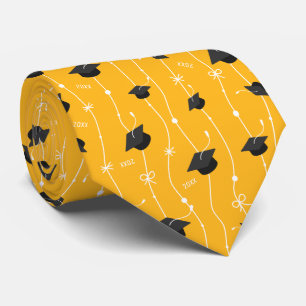 Custom Year Bears Gold Grad Caps & Ribbon Tie