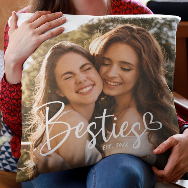 Custom Year Besties BFF Modern Script Heart Cushion (Creator Uploaded)