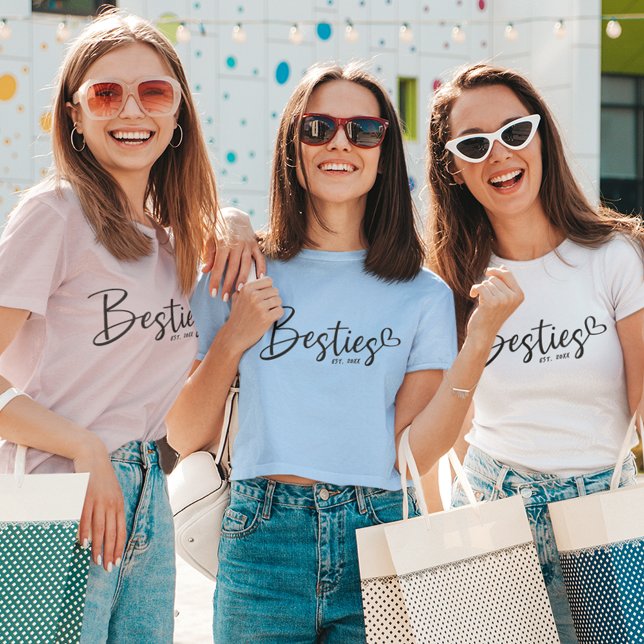 Custom Year Besties BFF Modern Script Heart T-Shirt (Creator Uploaded)