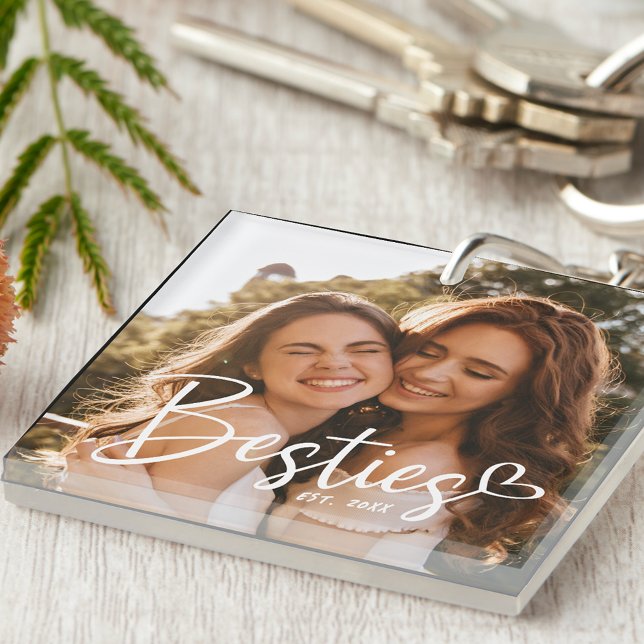 Custom Year Besties BFF Modern Script Photo Key Ring (Creator Uploaded)