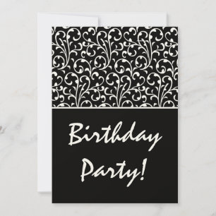 Custom Year Birthday SWIRL Black and White Felt Invitation