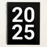 Custom year black white modern typography numbers planner<br><div class="desc">Minimalist black and white modern typography numbers custom year Planner.
Custom white text,  numbers,  black solid plain background.
You can personalised it with your name,  initials,  monogram,  year,  etc or just delete the text,  and leave the solid plain black colour.</div>