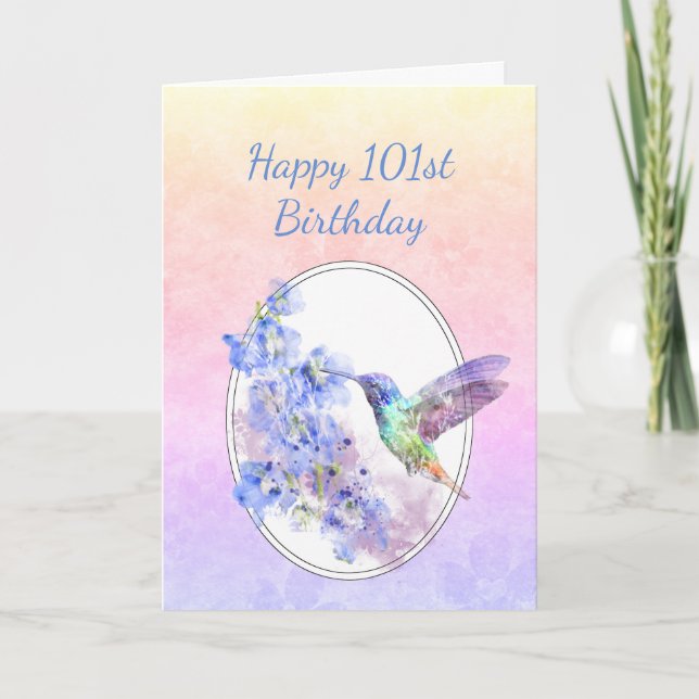 Custom Year Blank Inside Hummingbird Birthday  Thank You Card (Front)