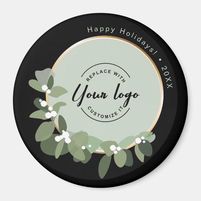 Custom Year Corporate Green Wreath Logo Holiday Magnet (Front)