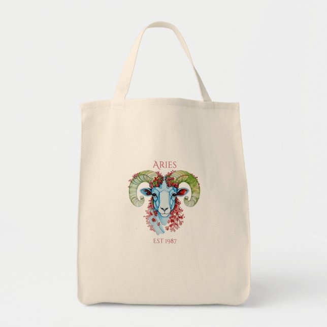 Custom Year Floral Aries Tote Bag (Front)