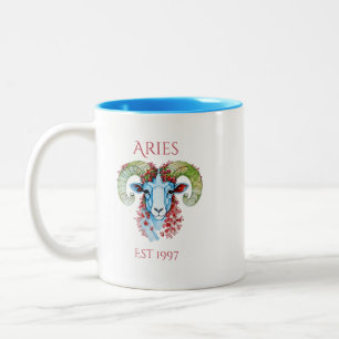 Custom Year Floral Aries Two-Tone Mug